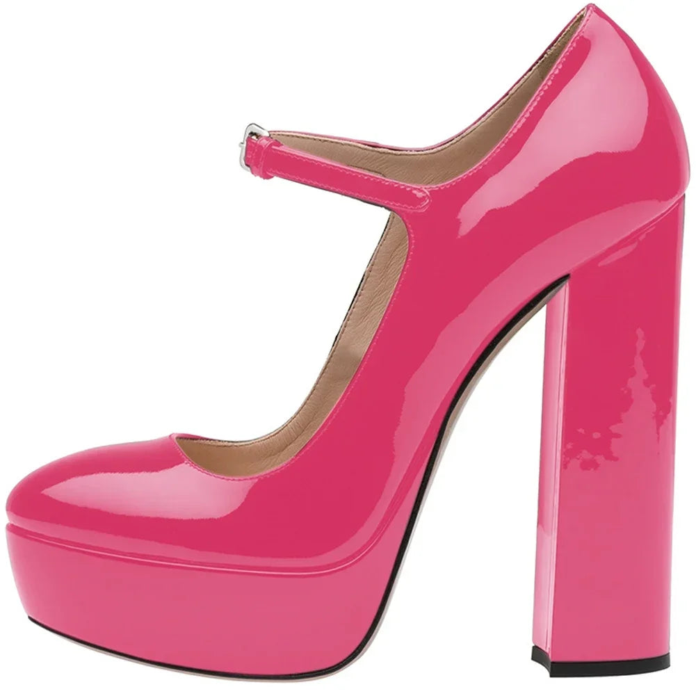 Pumps – Platform Buckle Strap – Square Heel – Plus Size | KIMLUD