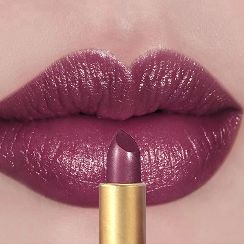 Shimmer Coral Metallic Lipstick Glitter Diamond Waterproof Lip Gloss High Pigment Shiny Sparkling Pearl Pink Lipstick Cosmetics