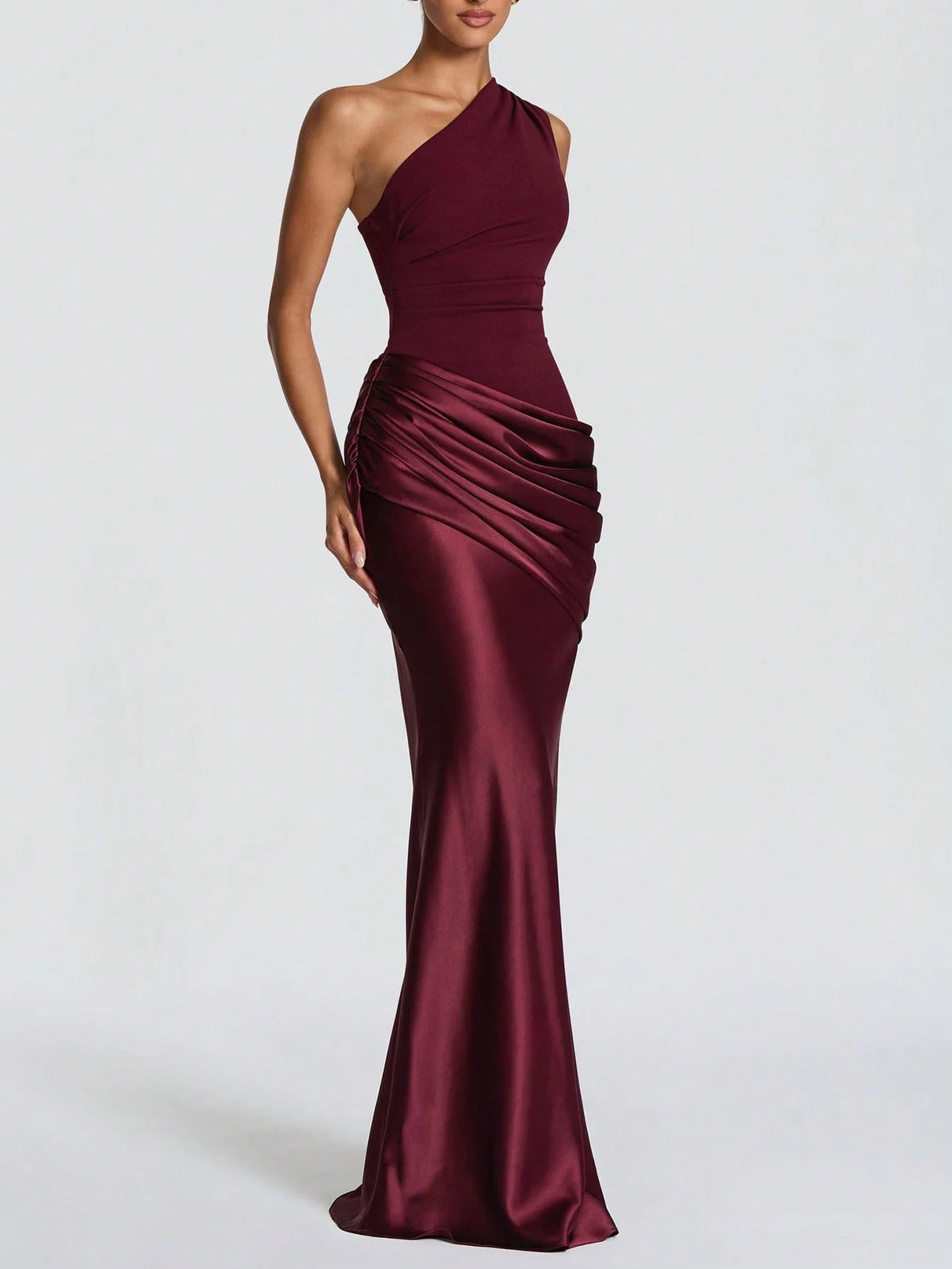 One Shoulder Maxi Dress – One Shoulder – Bodycon – Red | KIMLUD