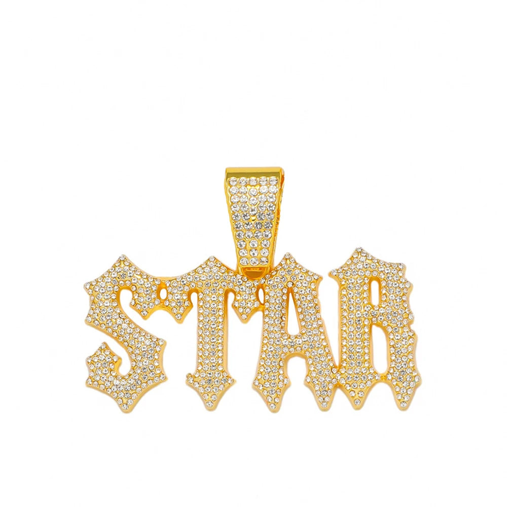 Men Women Hip Hop Letter STAR Pendant Necklace with Cuban Chain Iced out Bling Necklaces Tennis Chain Fashion Punk Jewelry Gift