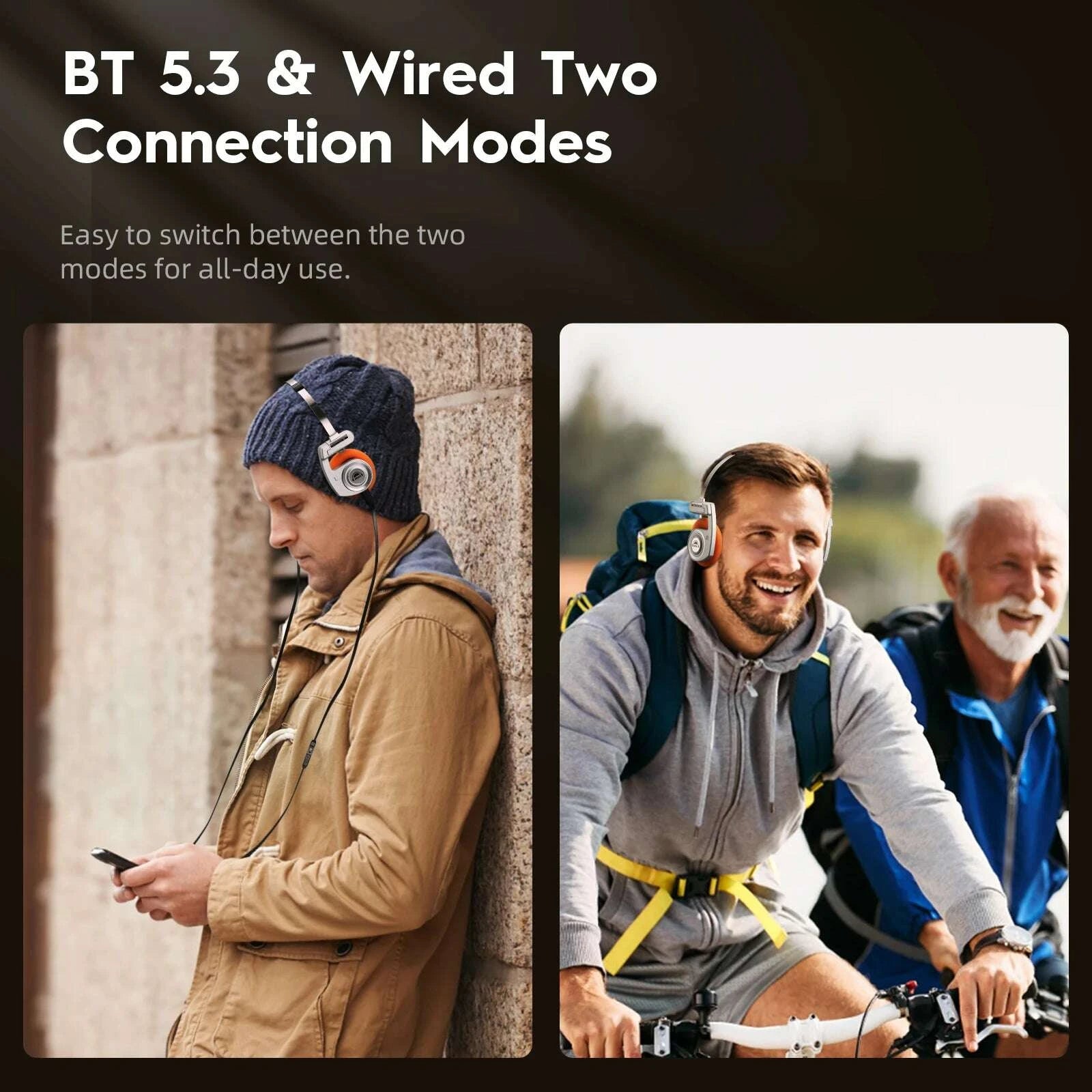 KIMLUD, OKCSC Retro 3rd Generation Headphone Wired/Wireless Earphones 40mm Driver Open End HiFi Headset Only Bluetooth Version 2-in-1, KIMLUD Womens Clothes