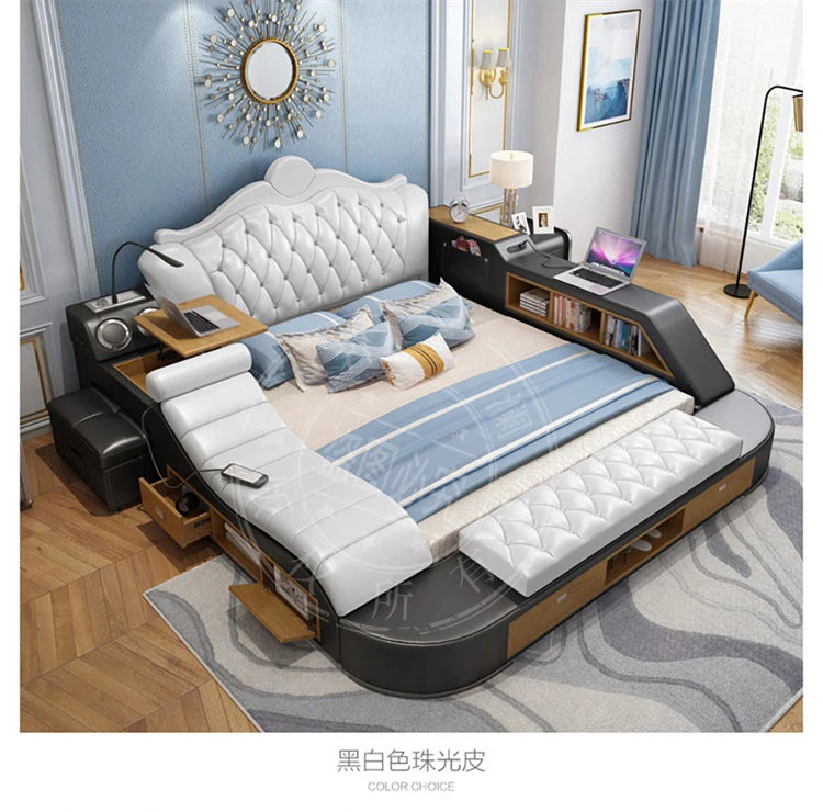 Solid Wood Headboard Storage Bed With Drawers — Ivory White | KIMLUD