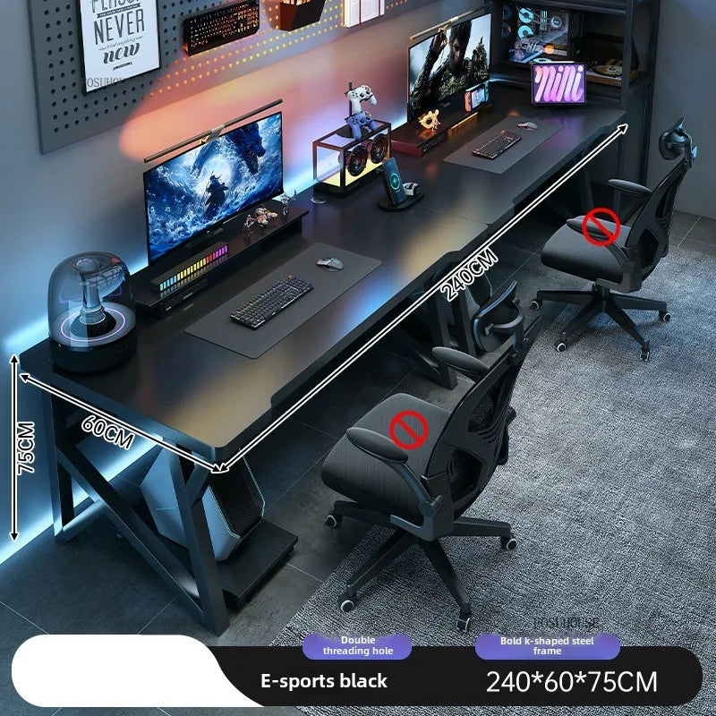 Matte Finish Desk Double Computer — Black | KIMLUD