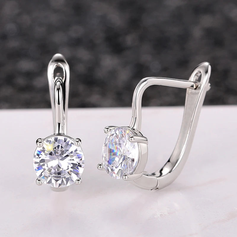 U-Shaped Hoop Earrings Cubic Zirconia Sparkle — Silver | KIMLUD