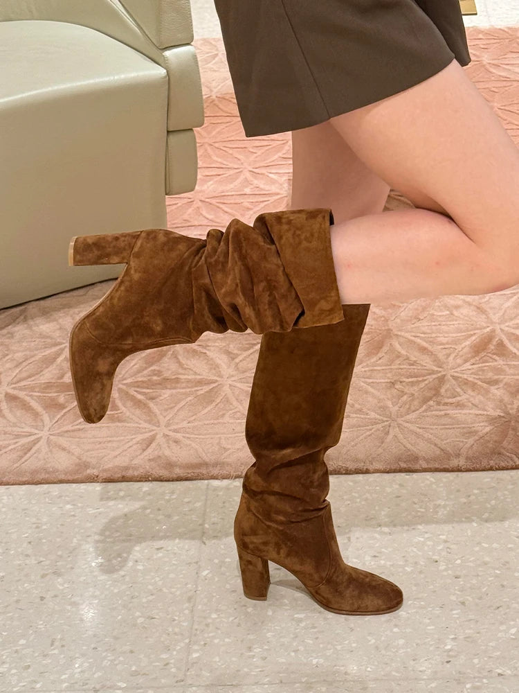 High Heels Knee High Women's Boots Snow Warm Long Boots Woman Shoes Winter 2025 Sexy Suede Shoes Dress Pumps Mujer Chelsea Botas