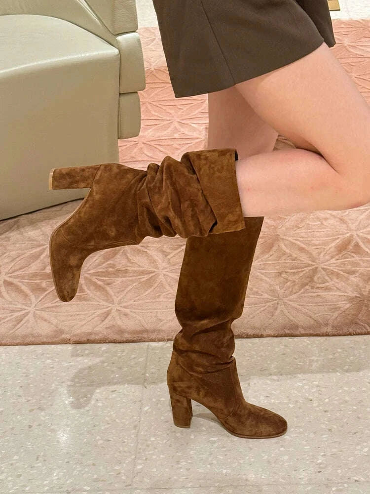 KIMLUD, High Heels Knee High Women's Boots Snow Warm Long Boots Woman Shoes Winter 2025 Sexy Suede Shoes Dress Pumps Mujer Chelsea Botas, KIMLUD Womens Clothes