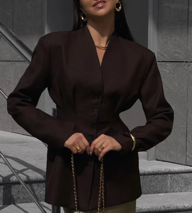 Talenza Women Fashion Blazer Vintage Single Breasted V-Neck Long Sleeve Jacket Casual Office Solid High Street Chic Women Blazer