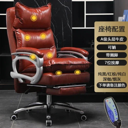 Leather Executive Chair Ergonomic High Back 135-Degree Footrest Recliner With Lumbar Massage — Black | KIMLUD