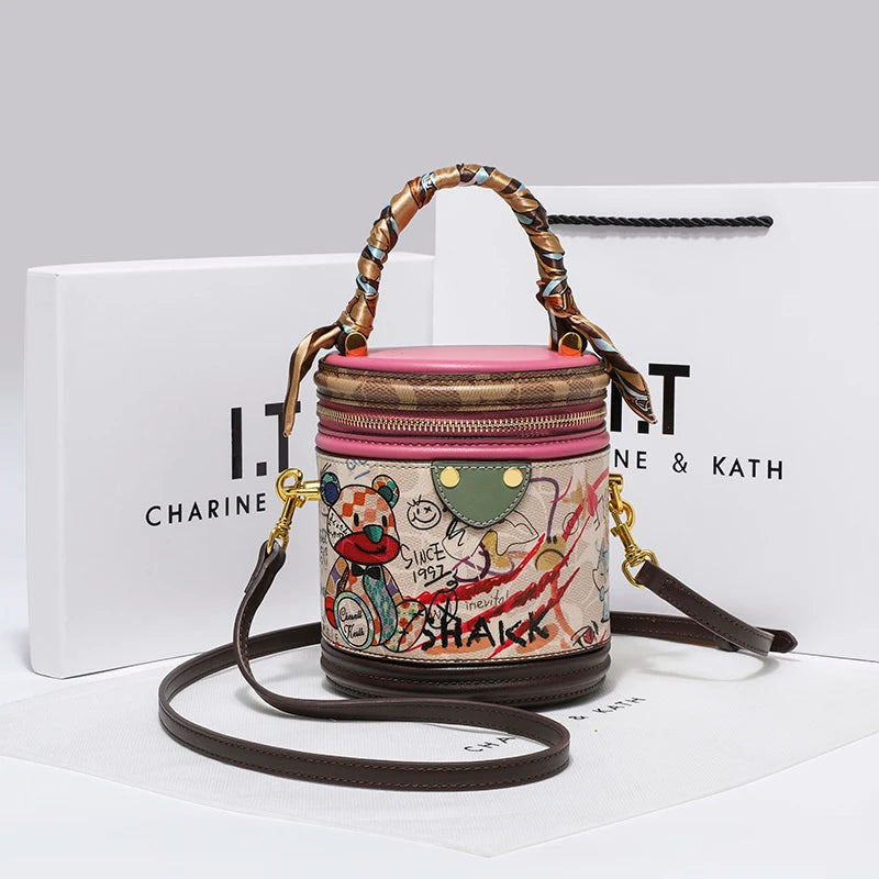 PVC Cylinder Crossbody Handbag Small Luxe Designer with Matte Finish Zipper — Black | KIMLUD