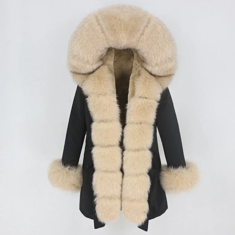 OFTBUY 2024 Fashion Winter Jacket Women Real Fur Coat Natural Real Fox Fur Collar Loose Long Parkas Big Fur Outerwear Detachable