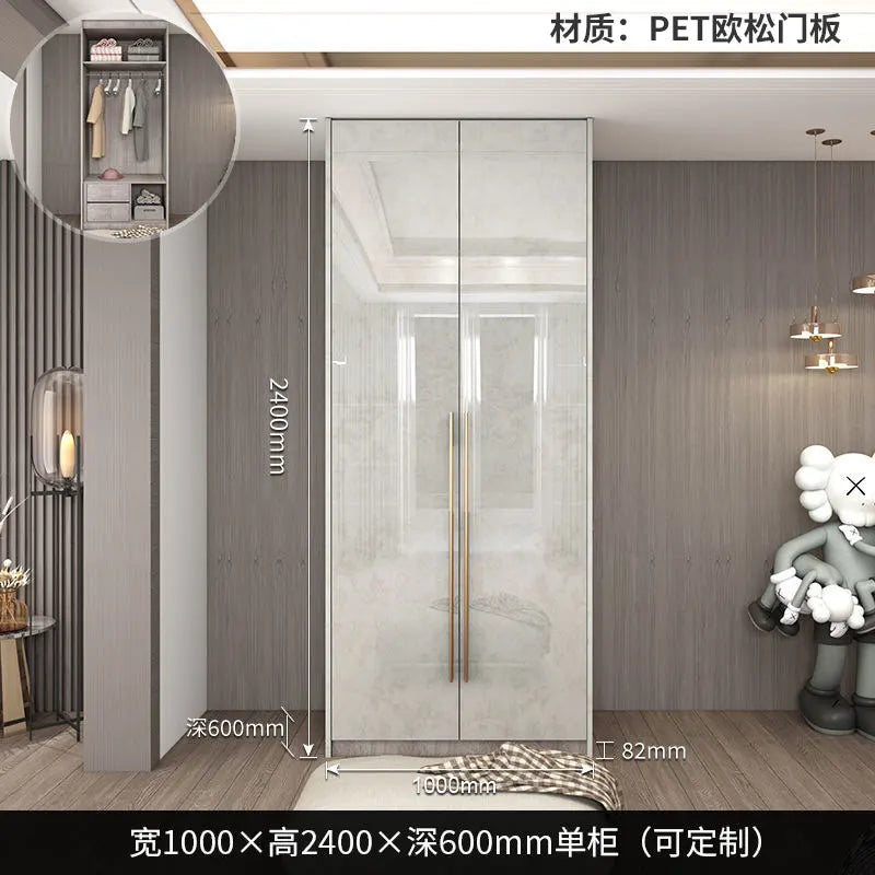 Glass Door Modern Wardrobe With Ample Storage And Brass Hardware — Pale Gray | KIMLUD