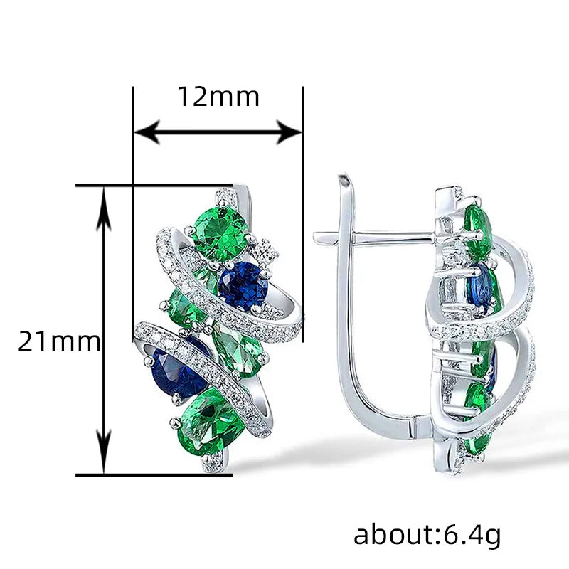 Cubic Zirconia Hoop Earrings Elegant Bridal Style — Green/Blue | KIMLUD