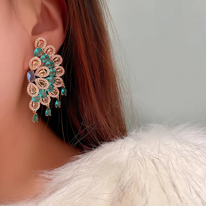 Copper Earrings Drop Zircon Crystals — Crystal | KIMLUD