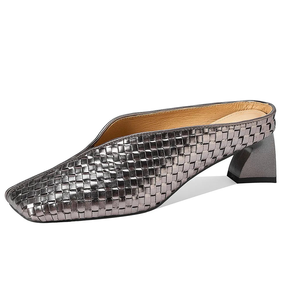 Metallic Cow Leather Slip-On Heels — Gold | KIMLUD