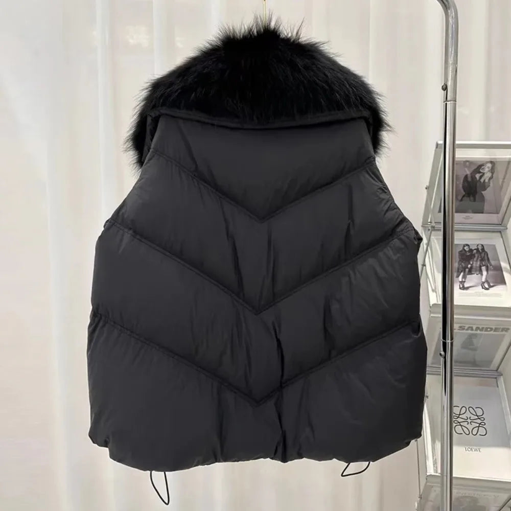 OFTBUY Large Real Raccoon Fur Jacket Knit Sleeve Real Fur New Winter Puffer Jacket Women White Duck Down Coat Oversized Feather