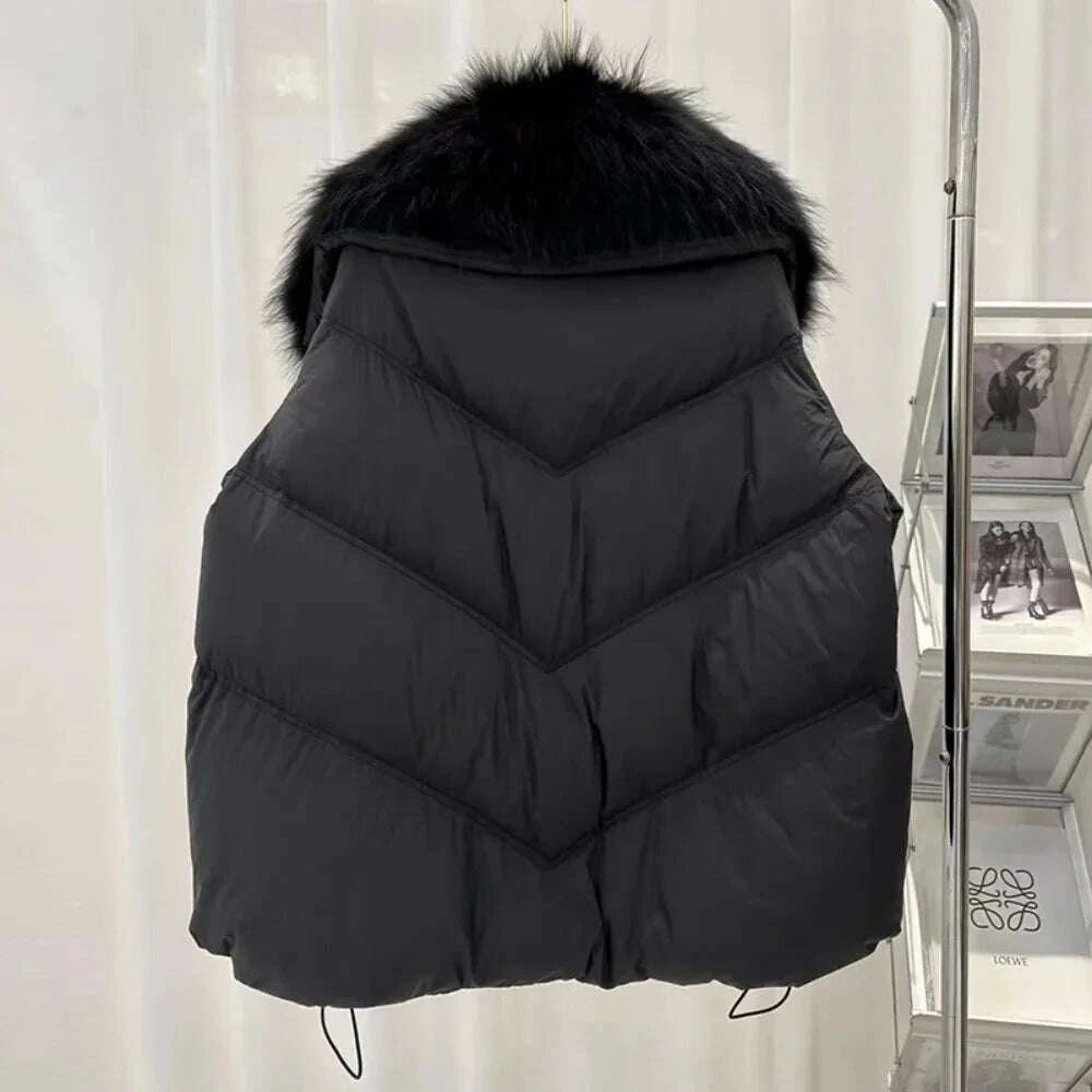 KIMLUD, OFTBUY Large Real Raccoon Fur Jacket Knit Sleeve Real Fur New Winter Puffer Jacket Women White Duck Down Coat Oversized Feather, KIMLUD Womens Clothes