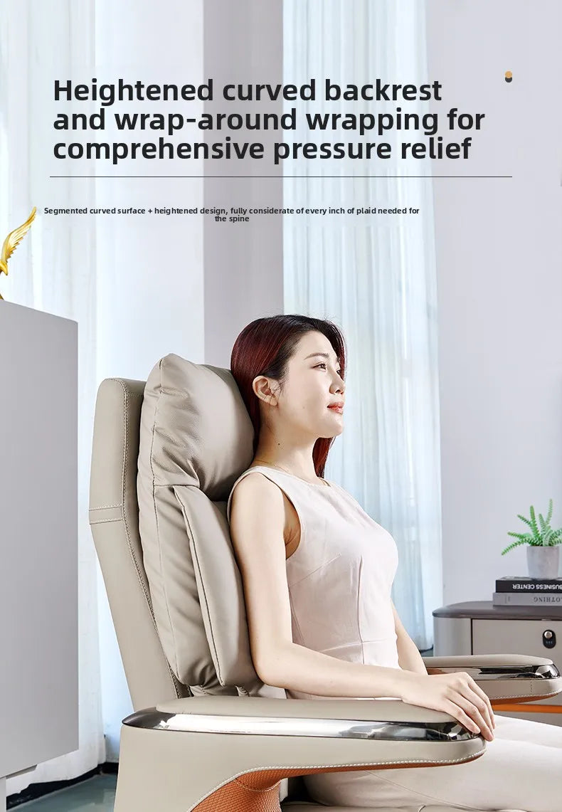 Genuine Leather Executive Office Chair Massage — Cream | KIMLUD