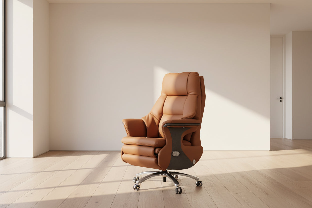 Leather Gaming Chair Reclining Ergonomic — Cognac Brown | KIMLUD