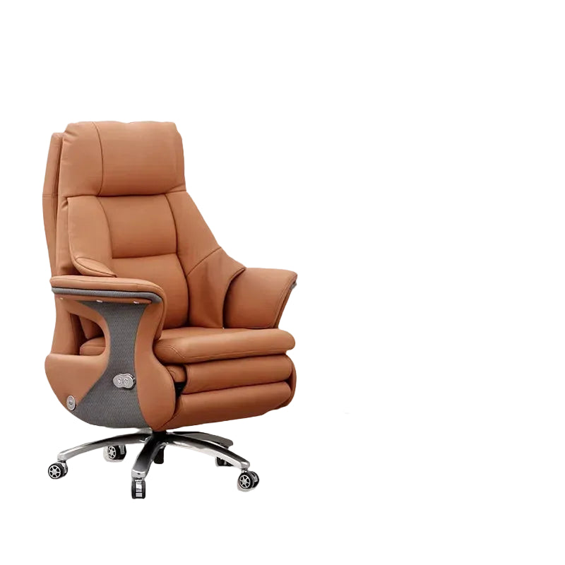 Leather Ergonomic Reclining Gaming Chair — Camel | KIMLUD