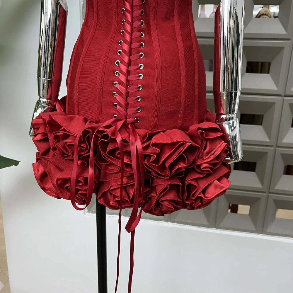 KIMLUD, Sexy Strapless Bodycon Dresses for Women 3D Floral Fashion Party Evening Club Bandage Dress Formal Elegant Slim Birthday Gowns, KIMLUD Womens Clothes