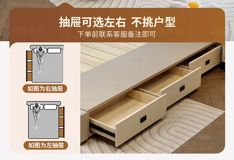 Minimalist Upholstered Bed Frame With Storage — Cream Beige | KIMLUD