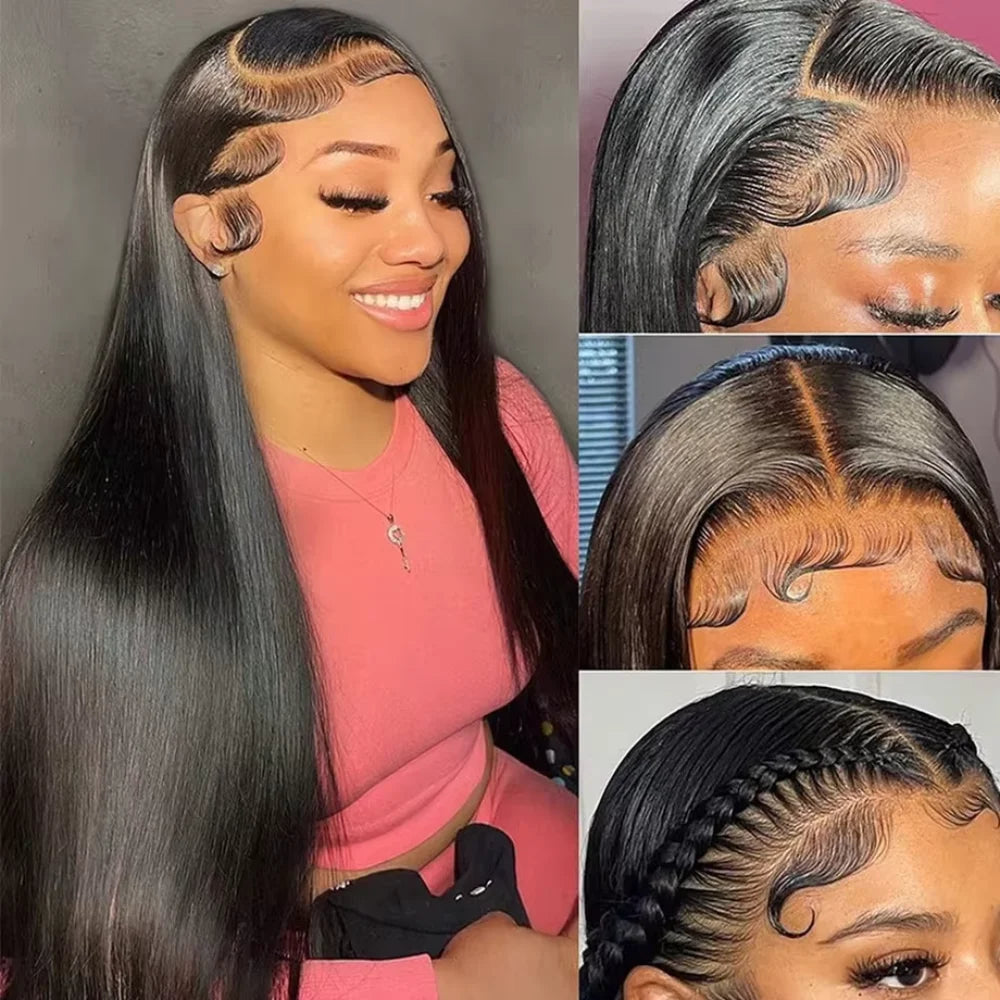 40 42 46 inches 200 Density Straight 13x6 HD Transparent Lace Natural Color Brazilian Human Hair Wig For Women Frontal Lace Wig