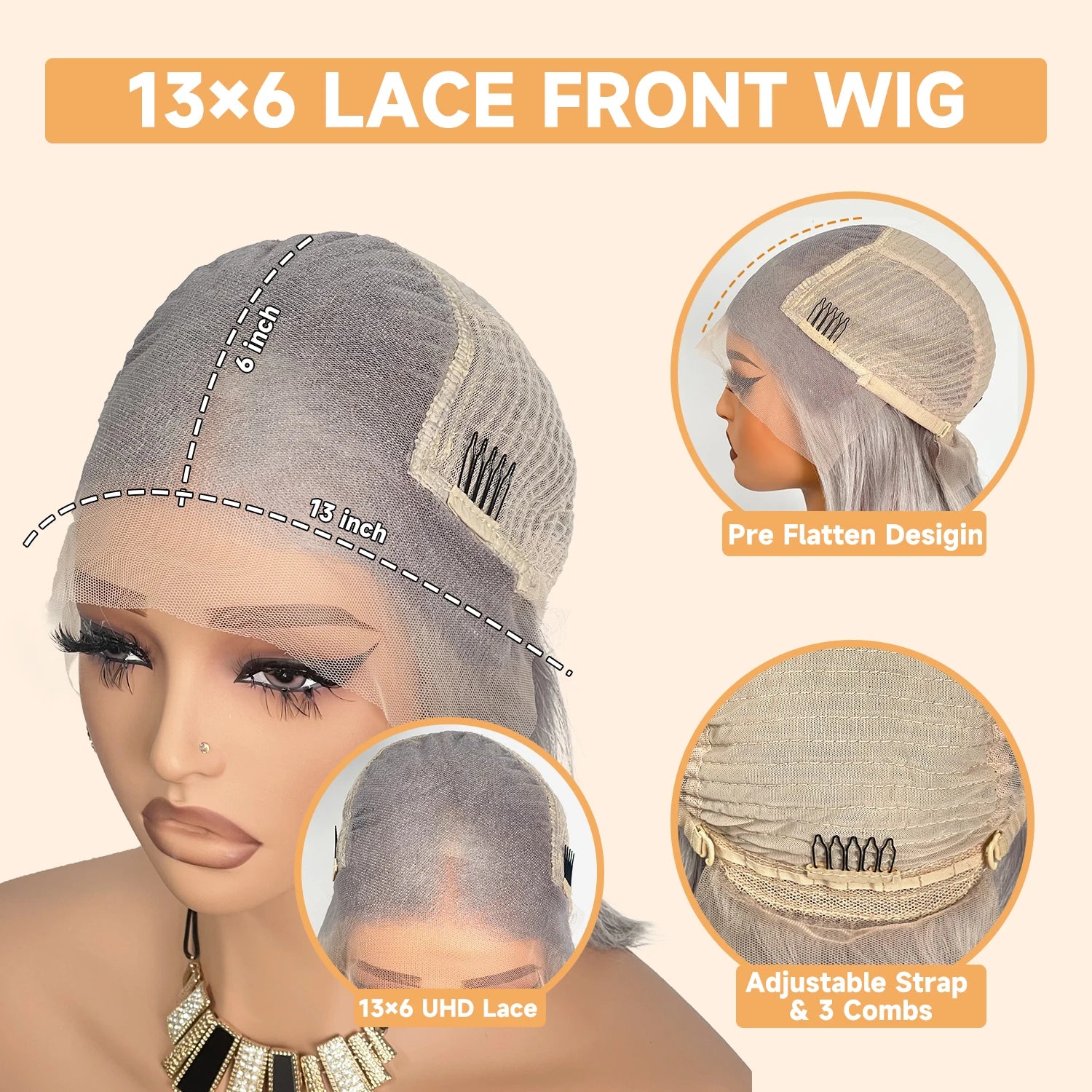 Remy Brazilian Hair Wig Wave Glueless 13x6 Lace Frontal — Ash Blonde | KIMLUD