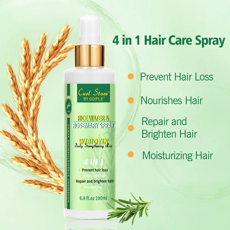 GOIPLE Natural Rice Water&Rosemary Spray Biotin Nourishes Moisturizes Health Scalp Smooth Split Ends Daily Strengthen Hair Mist