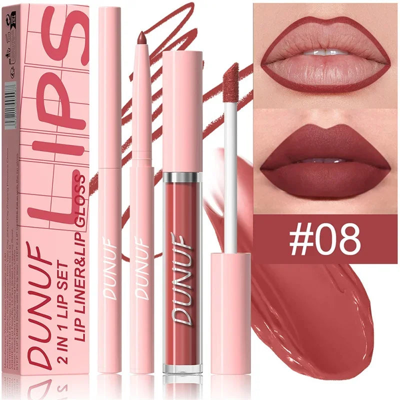 12 Color Matte Lip Liner Pencil Lip Gloss Set Waterproof Lipliner Pen Red Brown High Pigmented Lip Glaze Lips Cosmetics Makeup