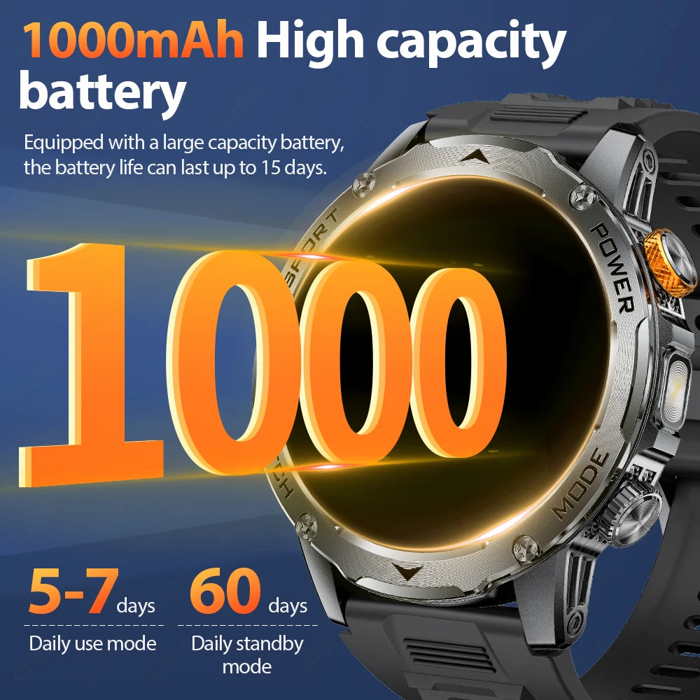 LIGE AMOLED Smart Watch Men with Flashlight Sports IP68 Waterproof Fitness Tracker Bluetooth Call Smartwatch Man for Android iOS