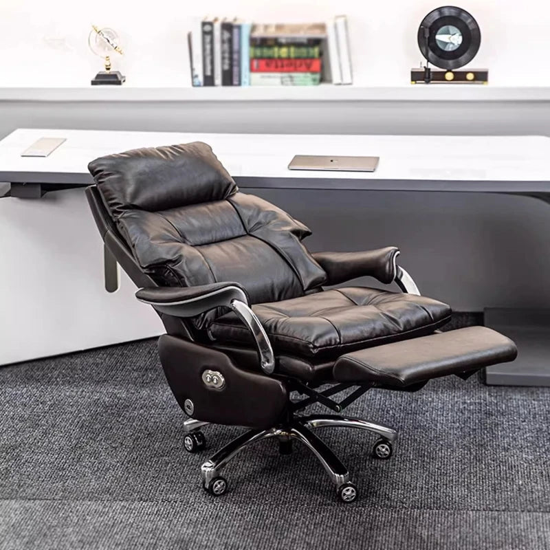 Leather Electric Office Chair Footrest Lift Rotatable — Espresso Black | KIMLUD