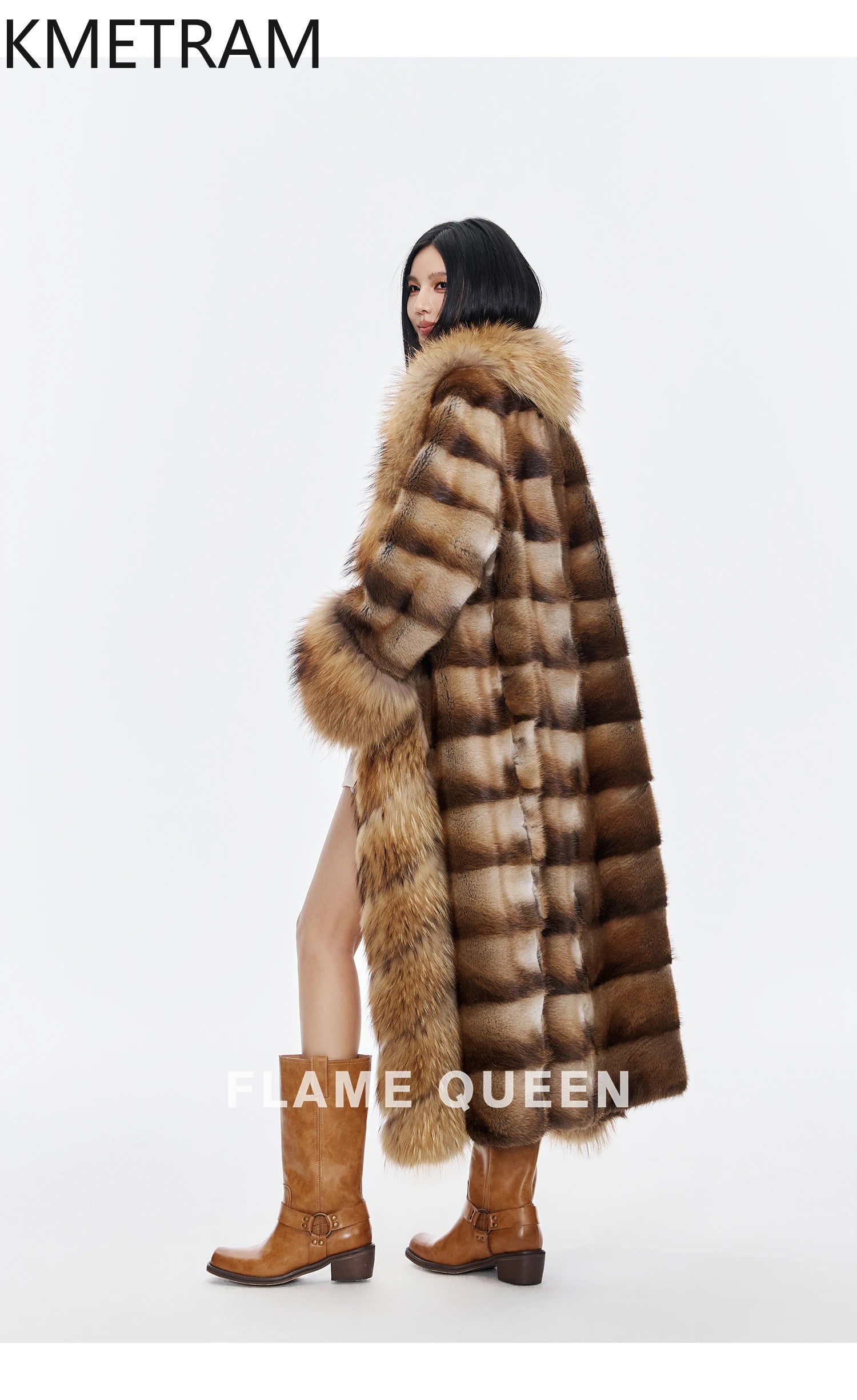 Luxurious Muskrat Fur Solid Long Coat — Natural | KIMLUD