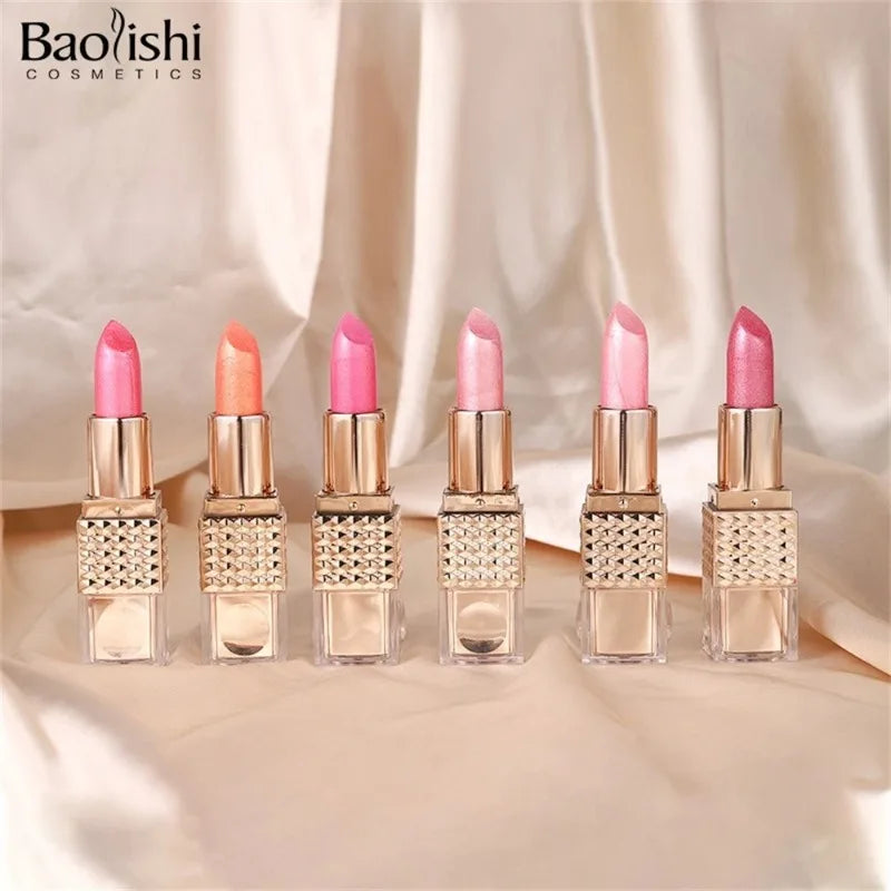 12 Colors Glitter Shiny Lipstick Waterproof Long Lasting Pearlescent Shimmer Lip Tint Diamond Easy Color Lipstick Deluxe Makeup