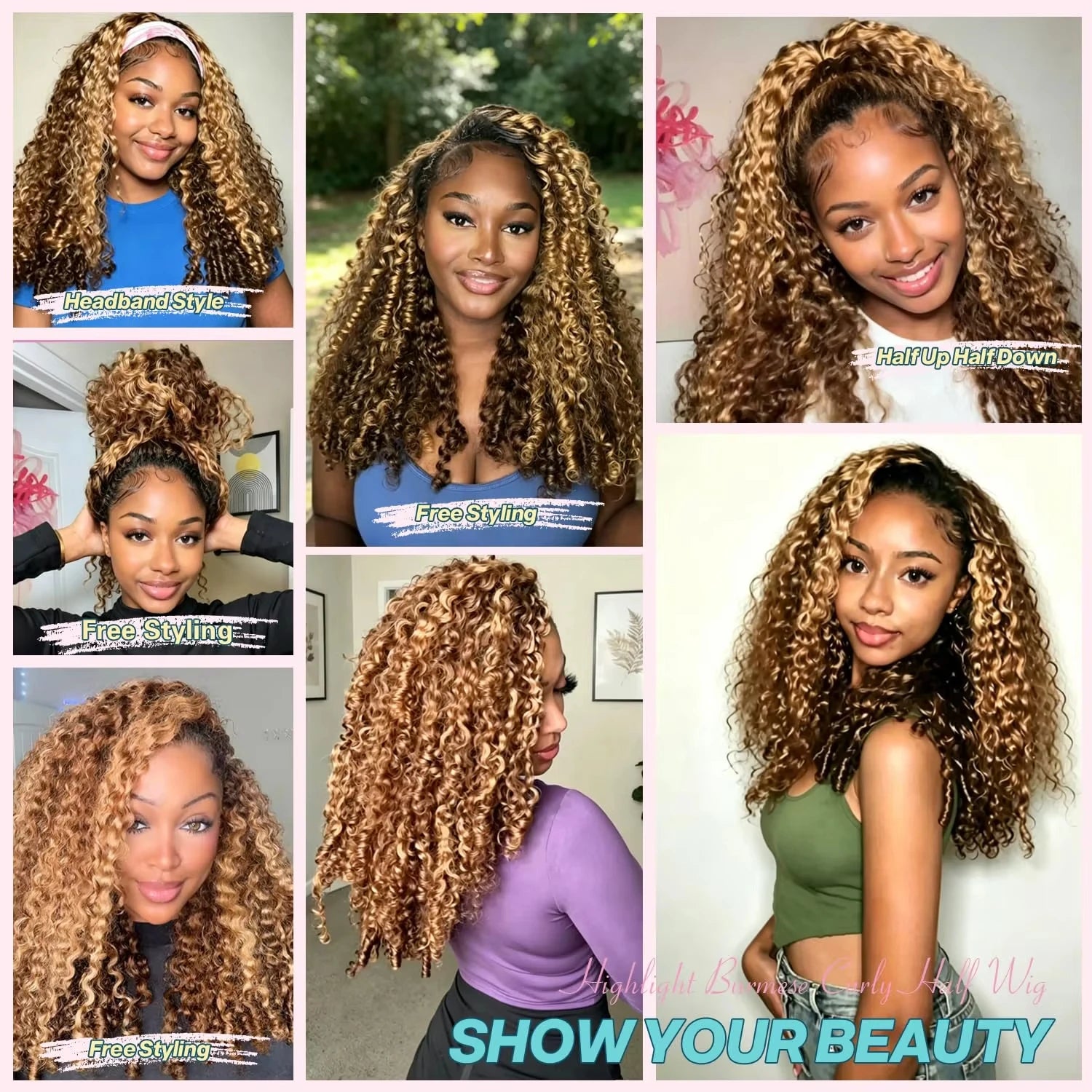 Remy Human Hair Half Wig 3-In-1 Glueless Clip-Ins — Ombre Highlight | KIMLUD