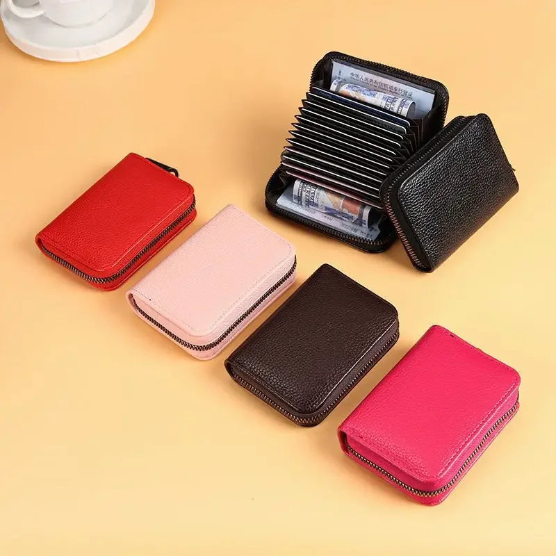 PU Leather Card Holder Wallet Multi-Slot — Black | KIMLUD