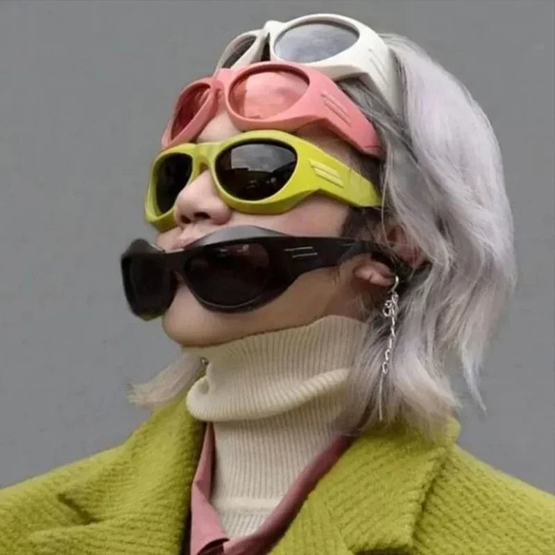 Steampunk Style Sunglasses Curved Lenses — Multicolor | KIMLUD