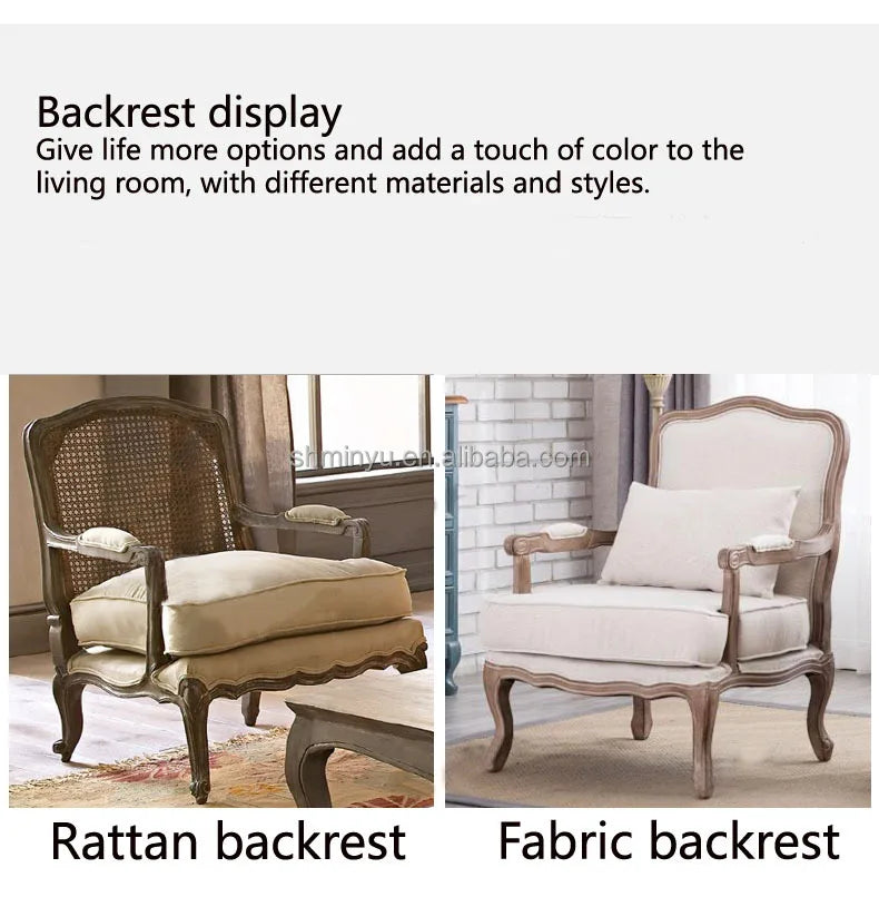 French farmhouse antique wooden armchair lounge living room furniture with stool accent chair