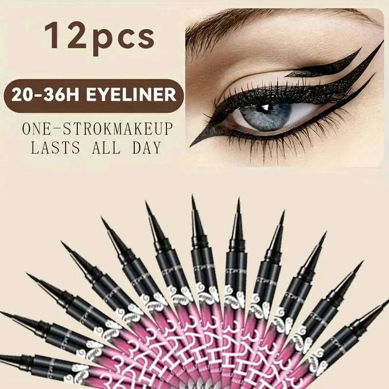 KIMLUD, 12 PCS Hot Make Up Ultimate Black Liquid Eyeliner Long-lasting Waterproof Eye Liner Pencil Pen Nice Makeup Cosmetic Beauty Tools, KIMLUD Womens Clothes