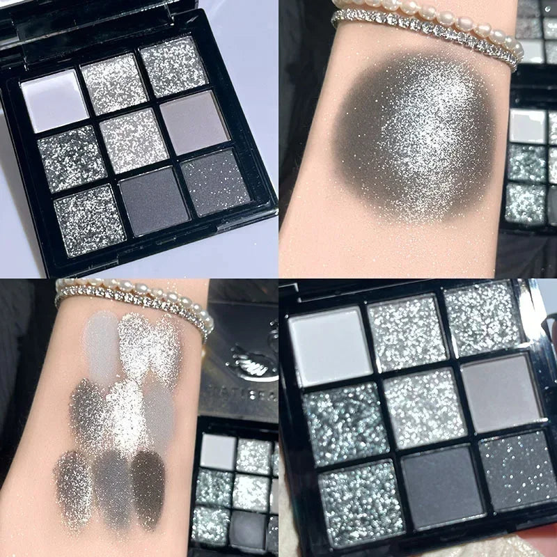 9 Colors Glitter Eyeshadow Palette Purple Lace Shimmer Pearlescent Matte Acrylic Eye Shadows Palette Waterproof Eye Make Up