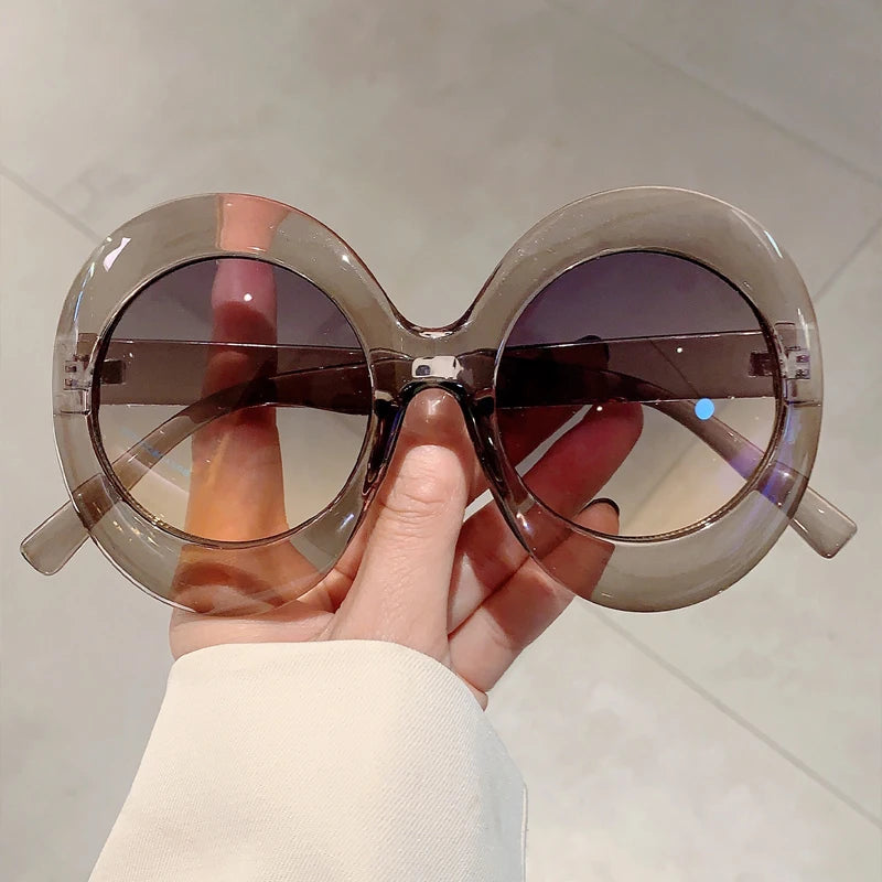 Oversized Round Sunglasses Gradient Lenses — Black | KIMLUD