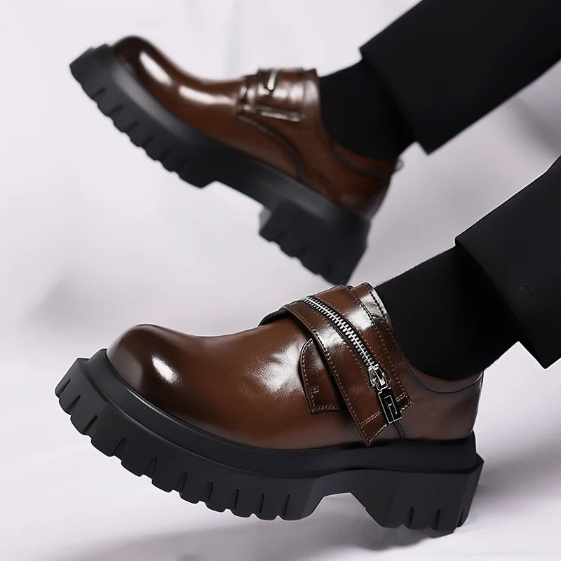 Derby men's leather shoes Thick bottomed British style design Leisure Party Business Office Luxury adult shoes Brown and Black