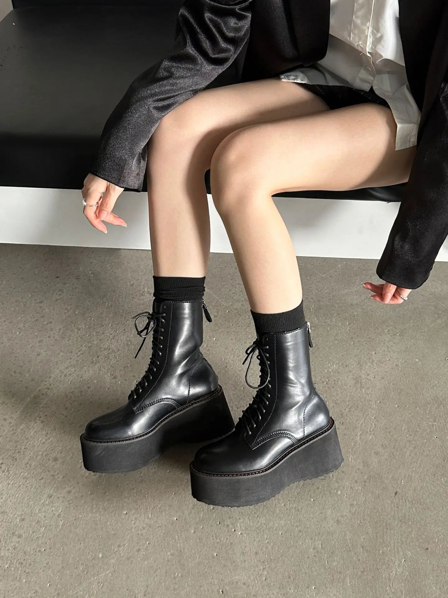 2025 Thick-soled Women's Heightening Polished Retro Lace-up Small Short Muffin Bottom Wasteland Wind Platform Heels Boots