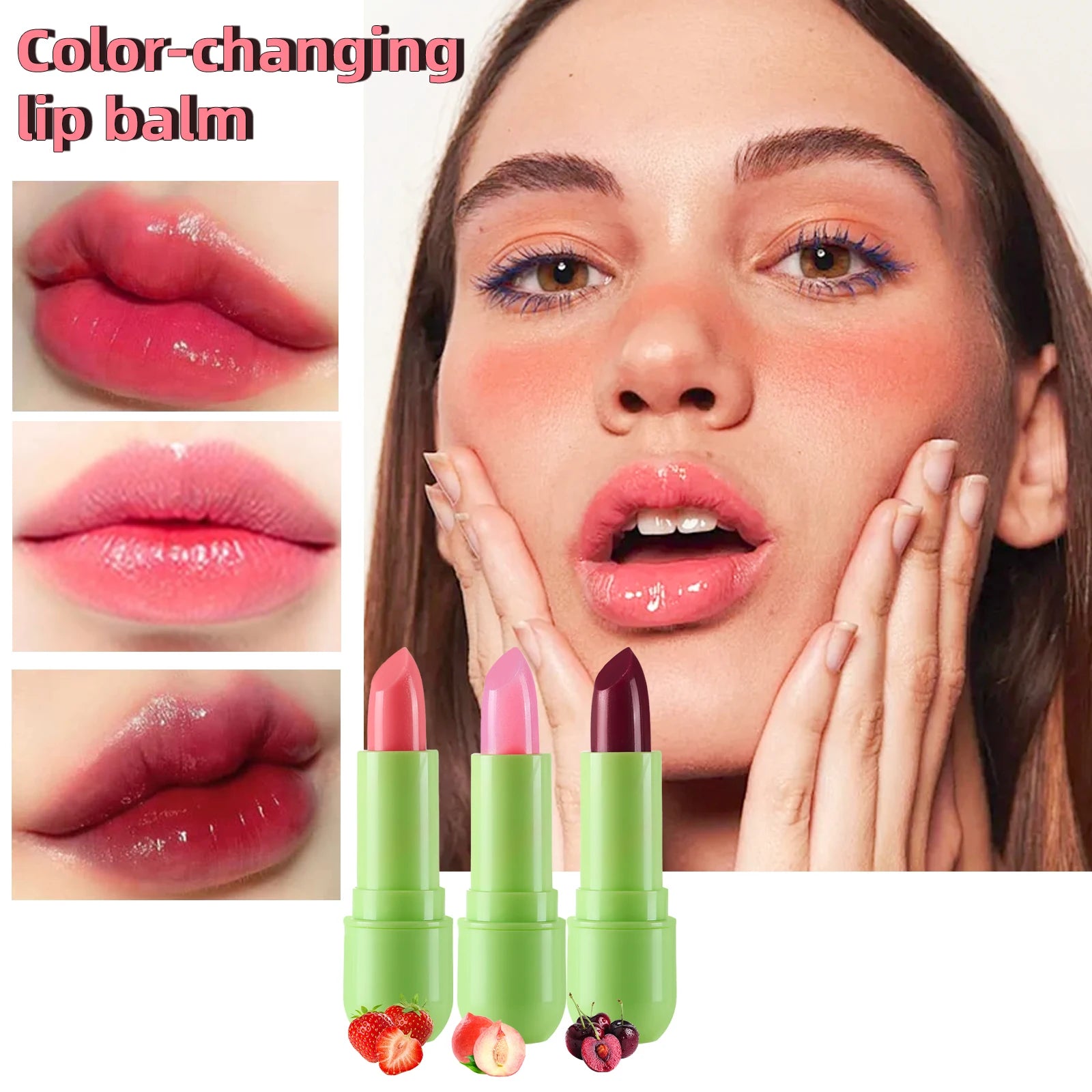 FAFAMON 3 colors aloe vera warm color changing jelly lipstick set lip care lasting non-stick moisturizing fruity lipstick