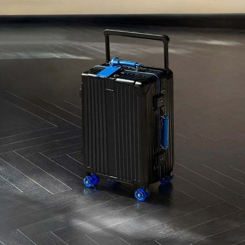 Wide-Handle Travel Suitcase With Cup Holder — Black | KIMLUD