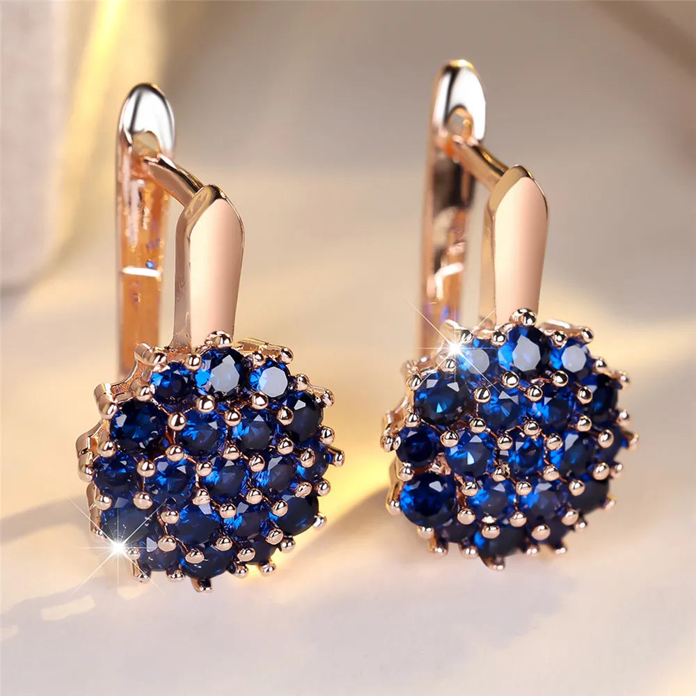 Crystal Hoop Earrings Sunflower Zircon — Blue | KIMLUD