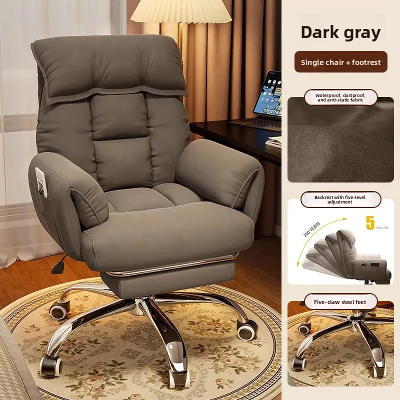 Ergonomic Desk Chair With Recliner And Lounge — Cream Ivory | KIMLUD