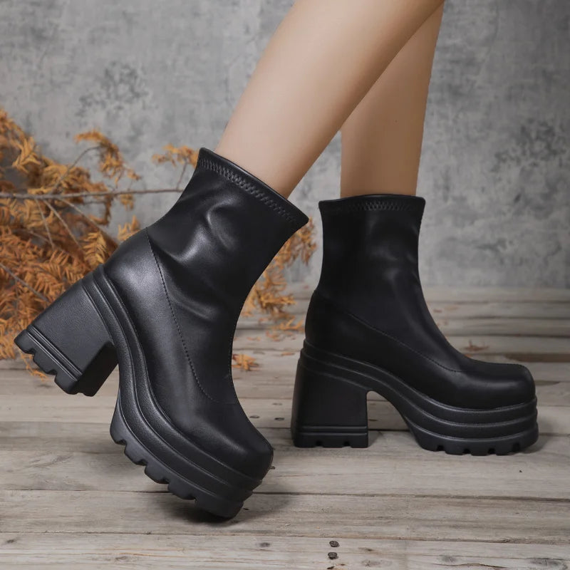 Mid-Calf Boots – Square Toe – Leather | KIMLUD