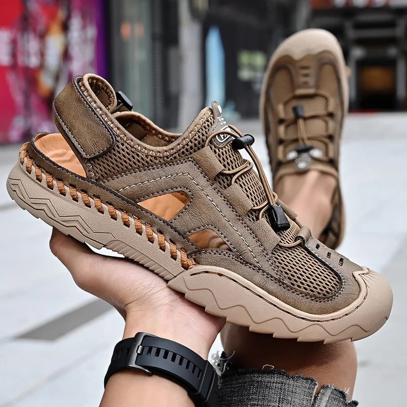 Mesh Sandals Ankle-Wrap Outdoor Casual — Sandstone Brown | KIMLUD