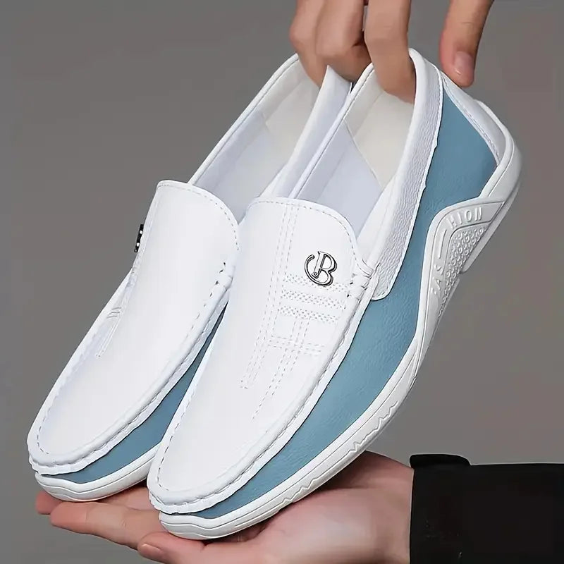 Men's Slip-On Loafers – Color Block – White Blue | KIMLUD