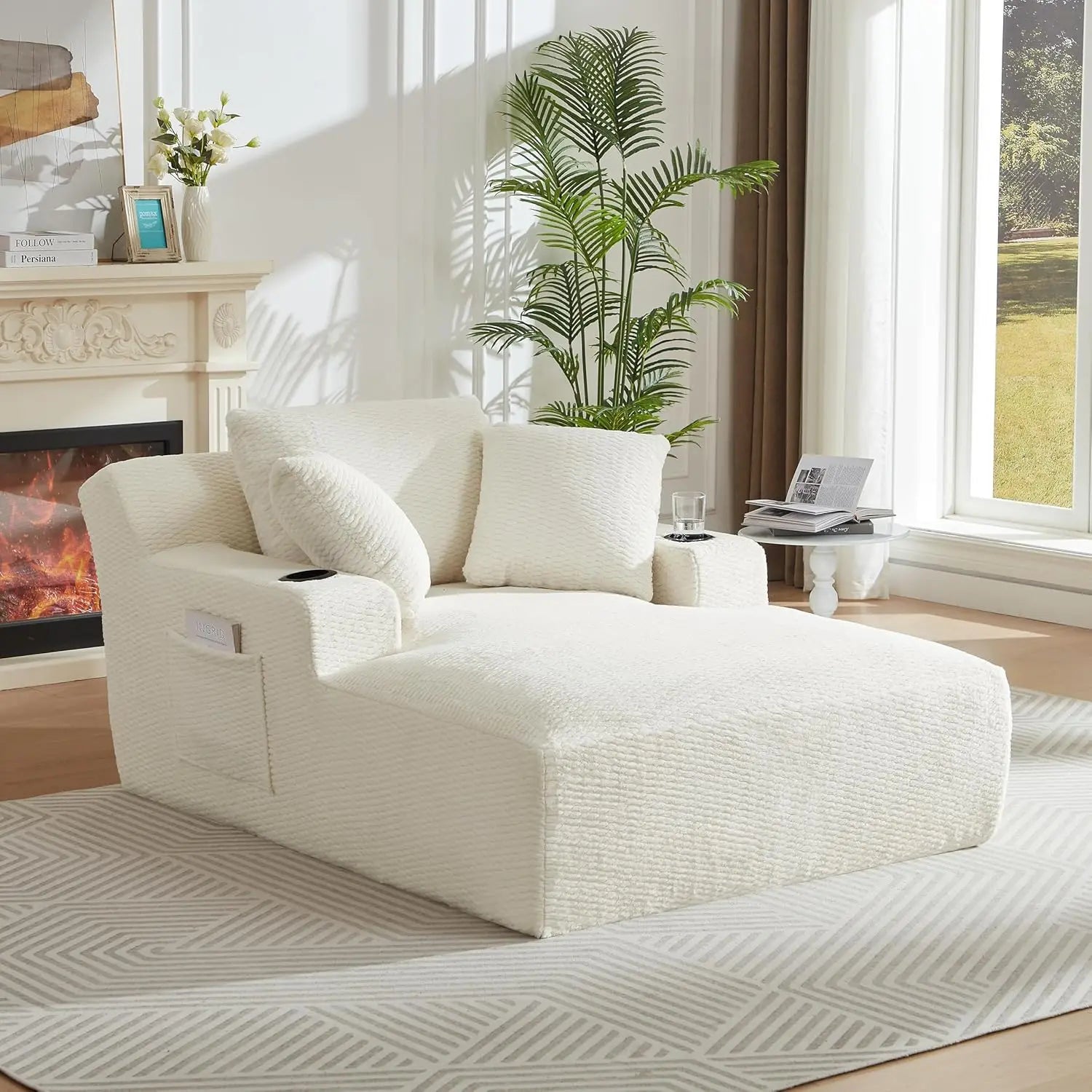 67" Oversize Chaise Lounge Deep Seat 2 Cup Holders Storage Pockets Living Room Bedroom Office Brown Customized